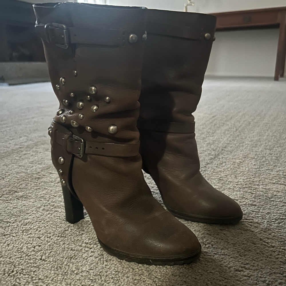 Ralph Lauren Brown Leather Studded Boots